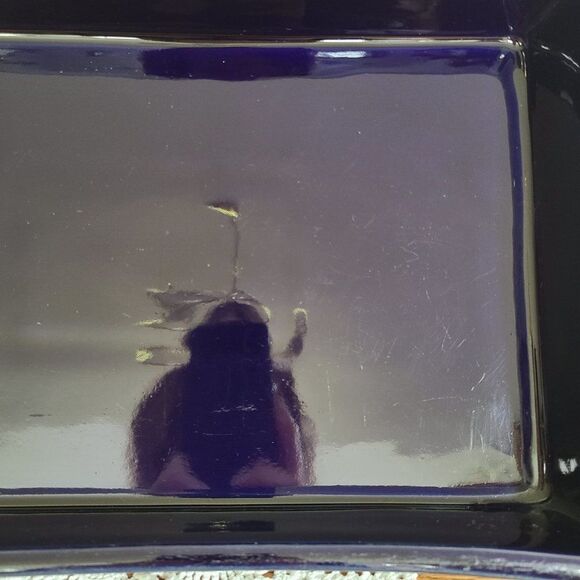 Vintage Ceramic Pottery ~13x9 Baking Dish Handmade Cobalt Blue Glazed Baking Pan - Picture 9 of 16